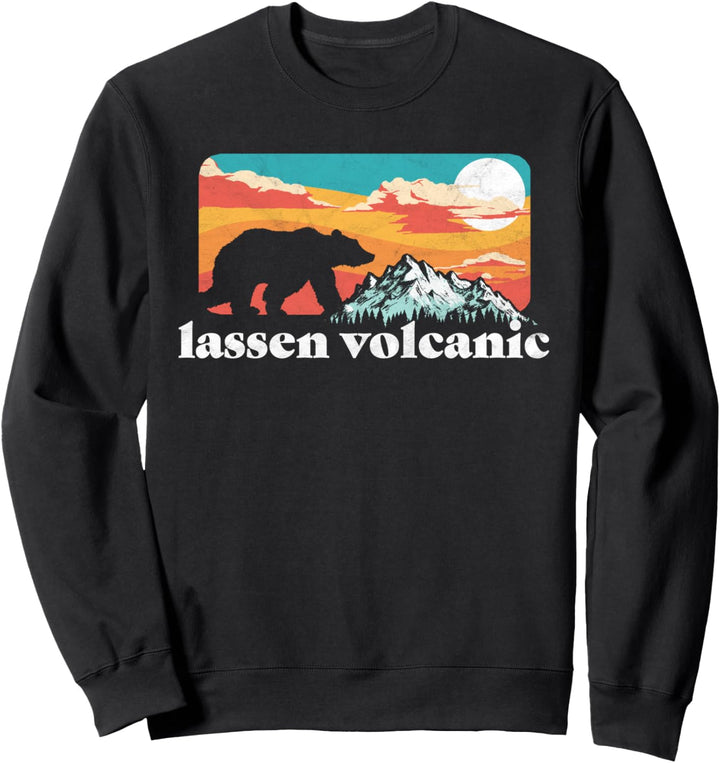 Lassen Volcanic Retro Bear &amp; Mountain Vintage 80s Graphic Sweatshirt