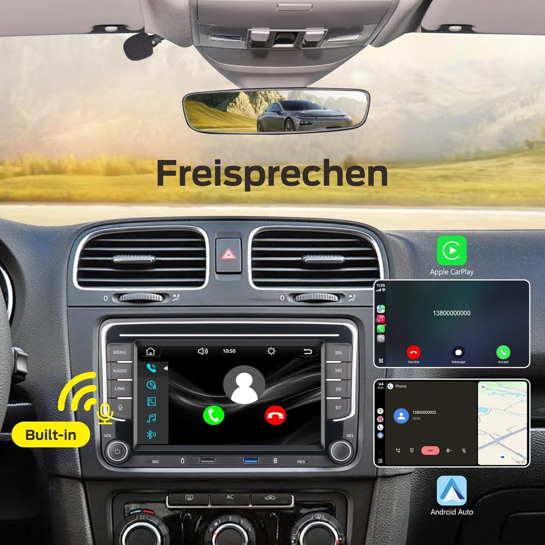 YZKONG Linux-Autoradio für VW Golf 5 6 Passat Jetta Caddy EOS T5 Tiguan Touran CC Polo | Wireless Ca