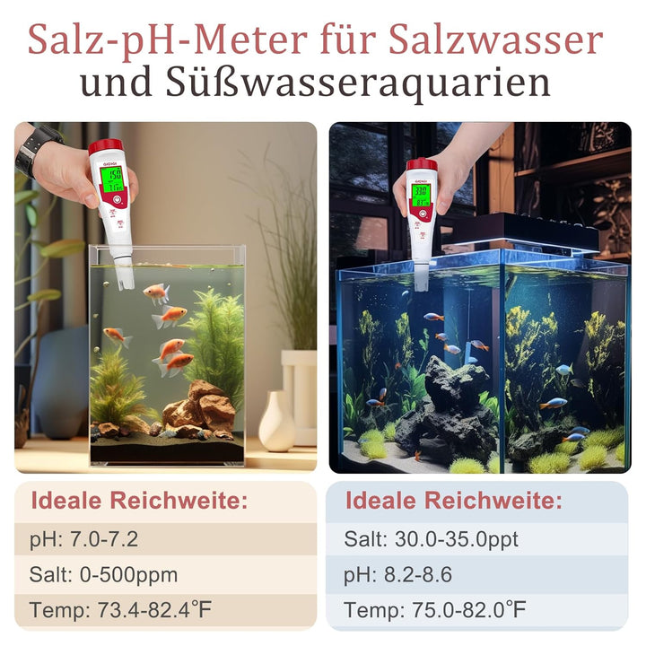 pH Meter Water, Pool Salt Meter, 5-in-1 Salinity Meter with Display of Multiple Parameters for Pool