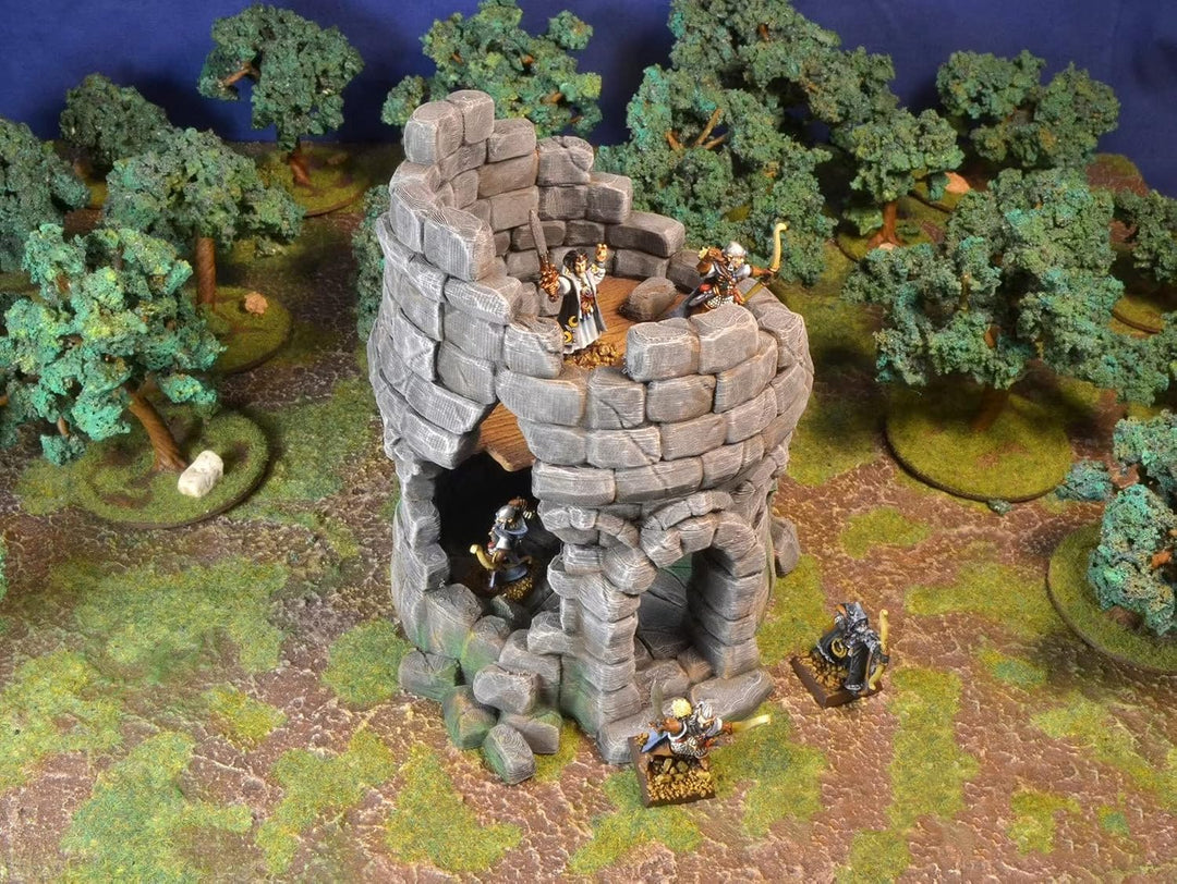 Miniatur-Ruinierter Turm, Geländelandschaft für Tischkriegsspiel, 28 mm Massstab, 3D Vikings
