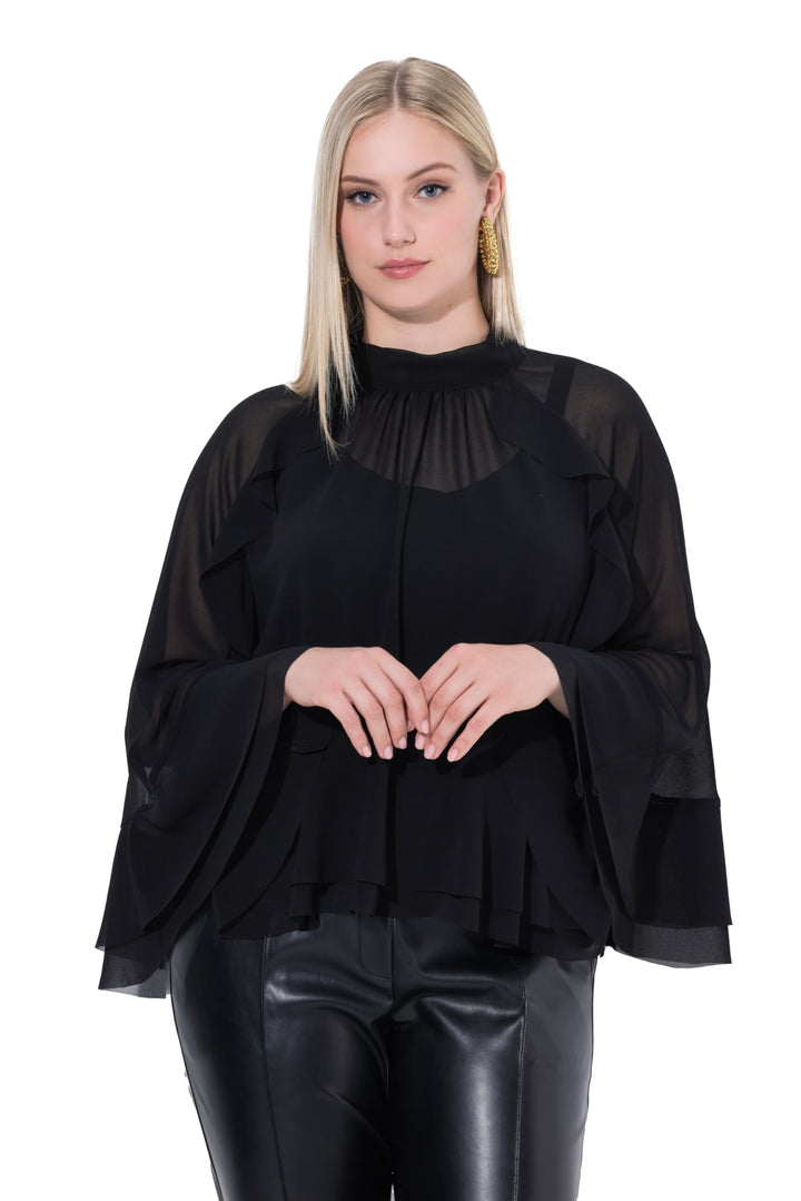 Ulla Popken Damen Bluse Schwarz 58-64, Schwarz 58-64