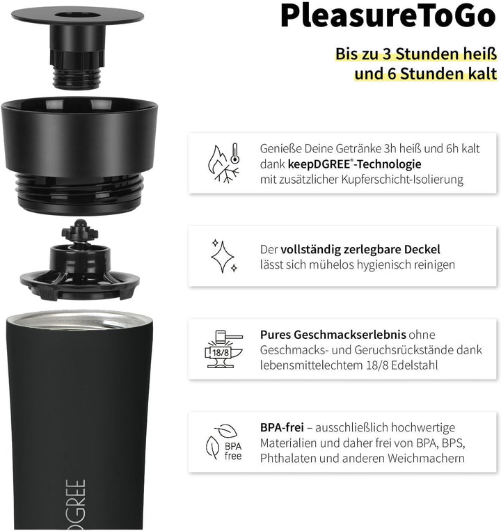 720°DGREE Thermobecher 210ml “PleasureToGo 2.0” - 3 Grössen, 3h Heiss, 6h Kalt, Auslaufsicher, BPA-F