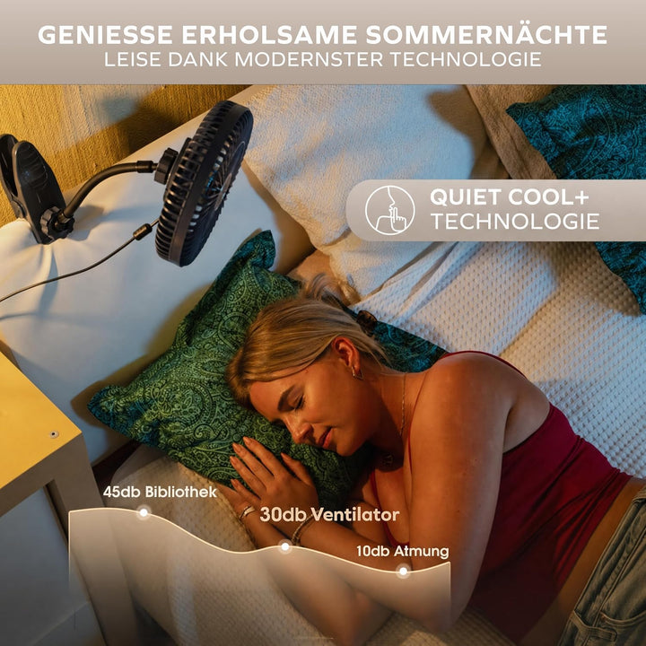 NATURBUMMLER Camping Ventilator AirCool+ leise, USB-C, mit Klemme &amp; Haken Dunkelblau, Dunkelblau
