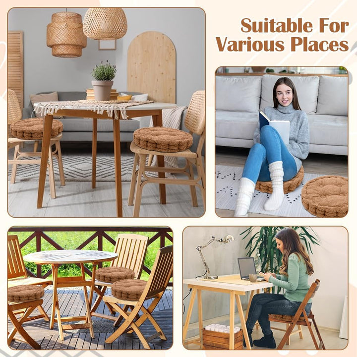 2er Set Stuhlkissen Rund, Sitzkissen 40 x 40 cm, Dicke Bodenkissen Sitzpolster Indoor/Outdoor, Kisse