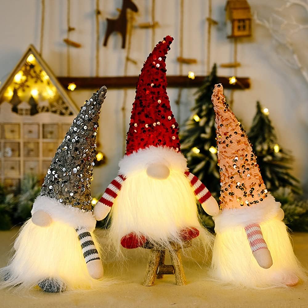 3 Stück weihnachtswichtel Weihnachtsdekoration mit LED, Weihnachtszwerge Plüsch-Dekorationen Wichte