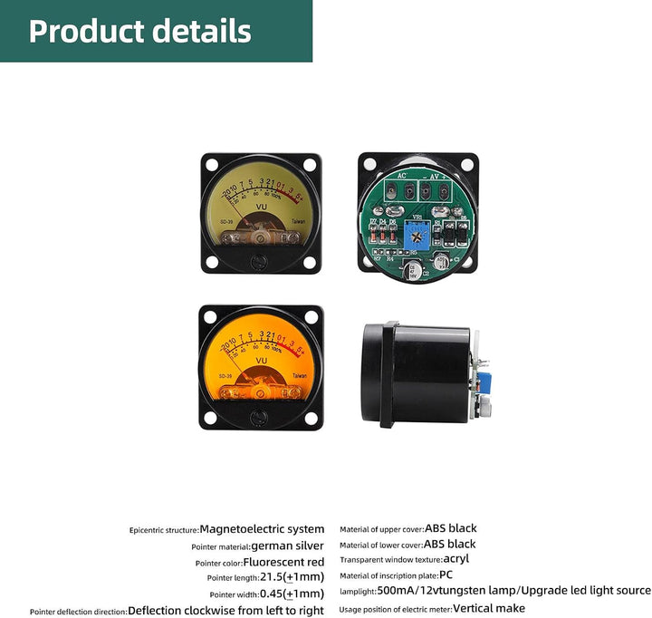 BuyWeek VU Meter, TS-35(SD-39) Audio Level Meter DC 12V 50mA Panel VU Meter mit Hintergrundbeleuchtu