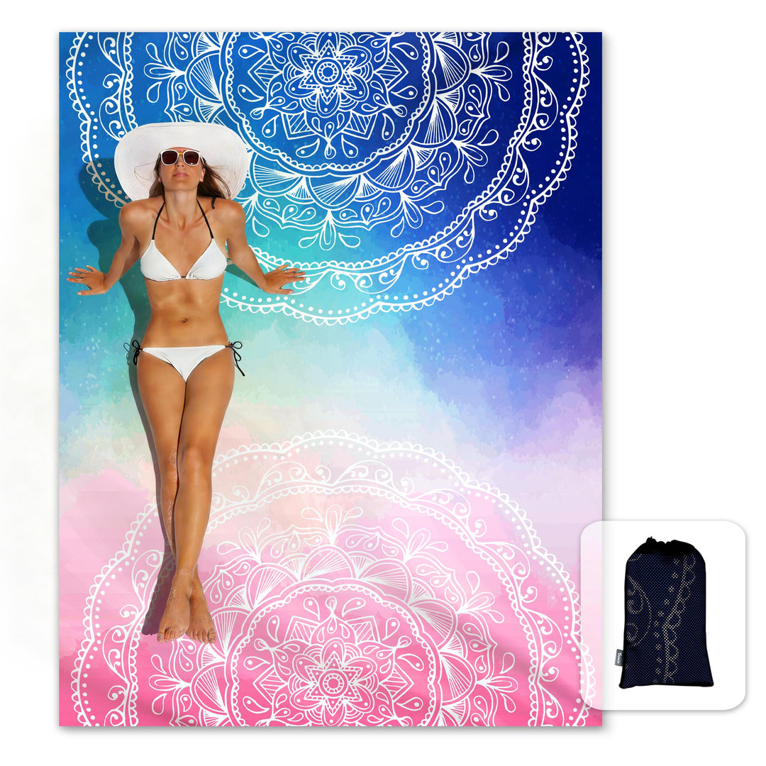 Sunlit - Design Stranddecke/Strandmatte 215 x 183 cm Blue Pink Mandala, 215 x 183 cm Blue Pink Manda