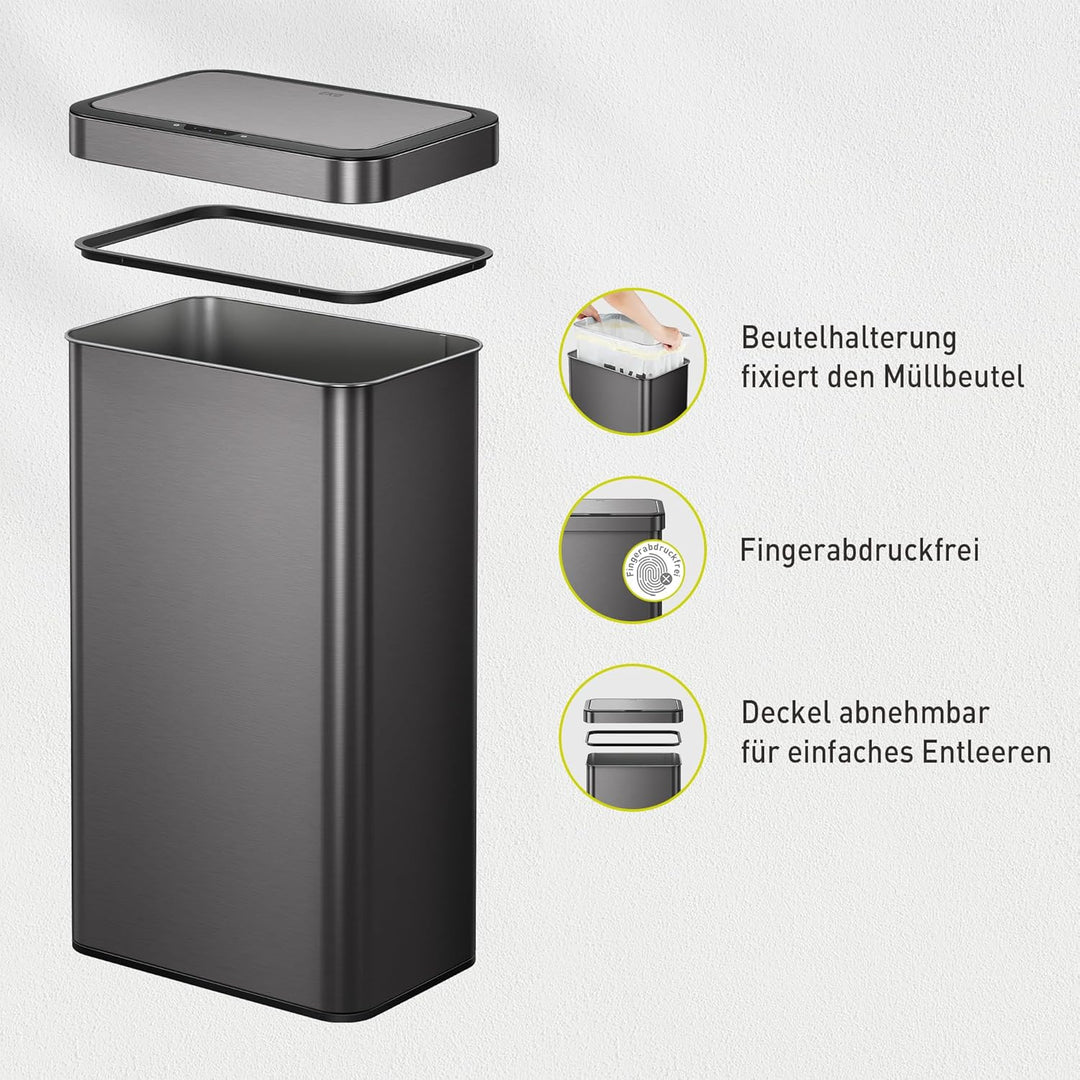 EKO NOVA 80L Mülleimer mit Sensor, Automatischer Küchenmülleimer, rechteckiger Bewegungssensor Abfal
