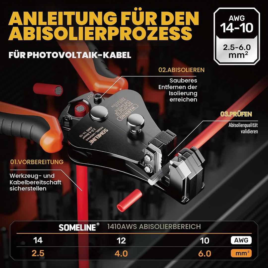 SOMELINE Solar Crimpzange Set für 2,5/4/6 mm² PV Kabel – 15 Paar Solar Stecker, Automatische Abisoli