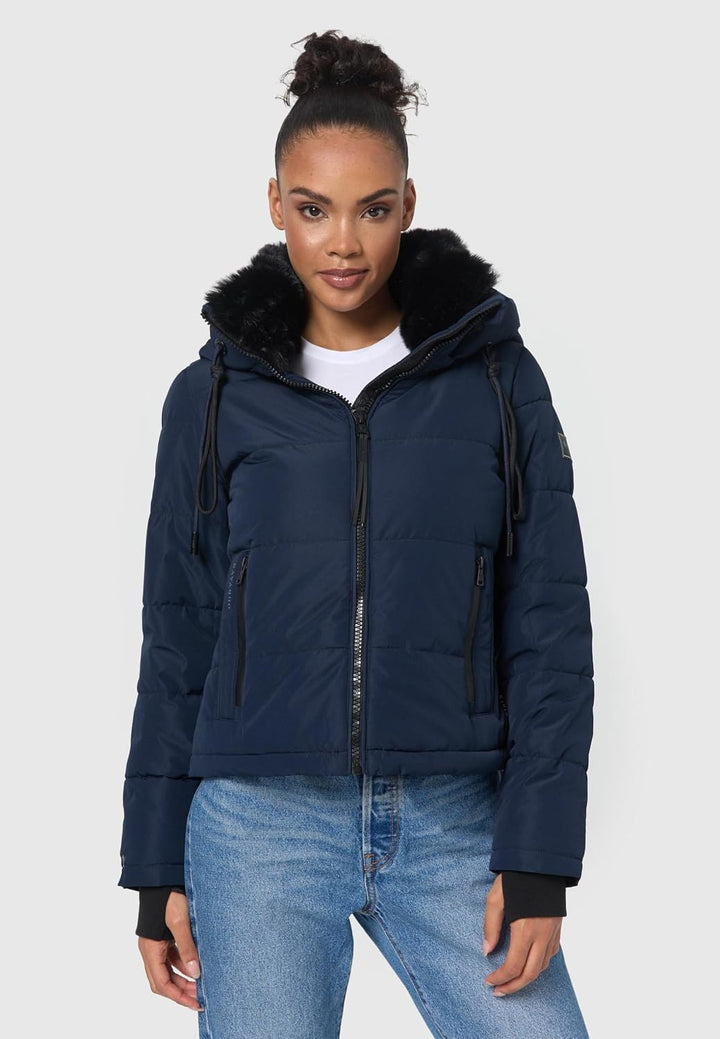 Navahoo Damen Winterjacke Steppjacke warm mit Abnehmbarer Kapuze und Kunstfellkragen Mit Liebe XIV X