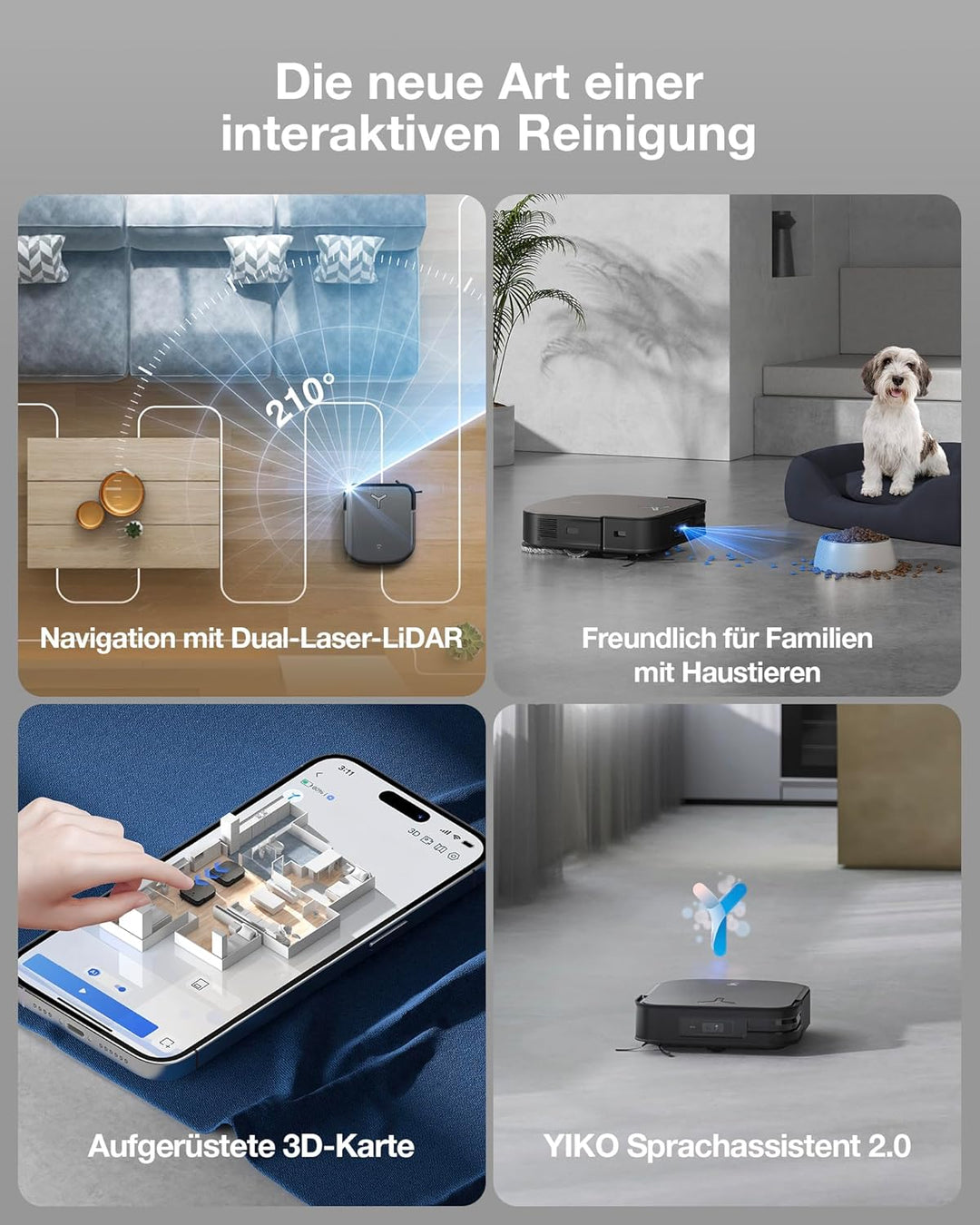 ECOVACS DEEBOT X2 Combo Saugroboter mit Wischfunktion 8700Pa mit Handstaubsauger, doppelte automatis