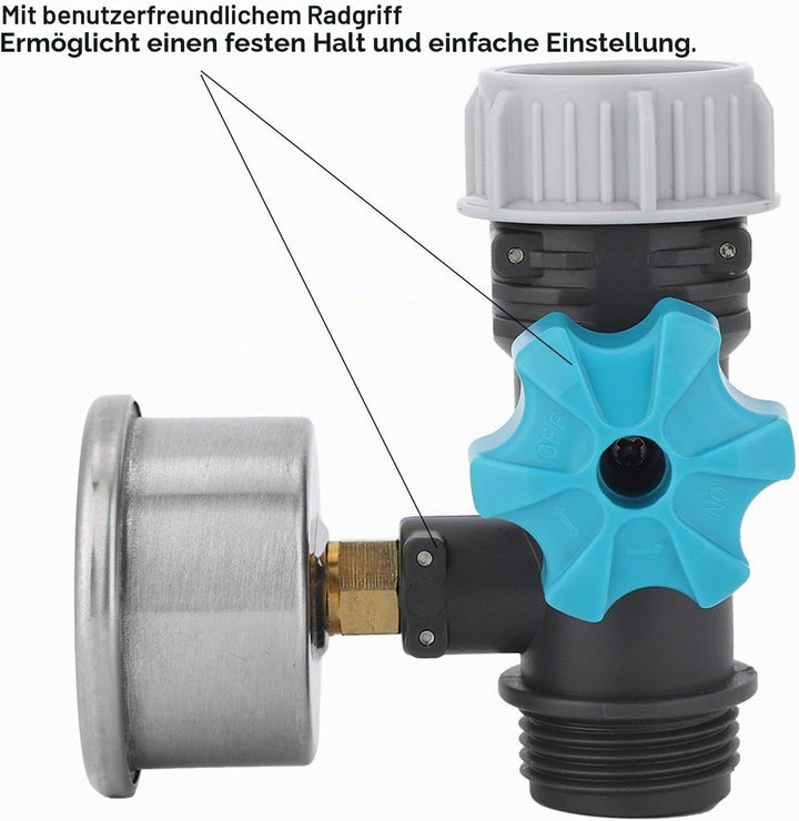 Einstellbares Wasserdruckregelventil G3 / 4 Zoll , 3 , 3 X 2 , 0 Zoll , mit Manometer , Gewächshaus