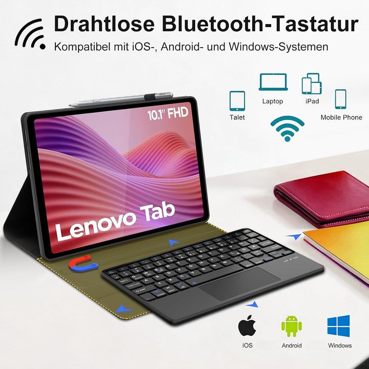 FOGARI Hülle Tastatur für Lenovo Tab 10.1 Zoll 2025 (TB-311FU) Schwarz - Lenovo Tab 10.1", Schwarz -