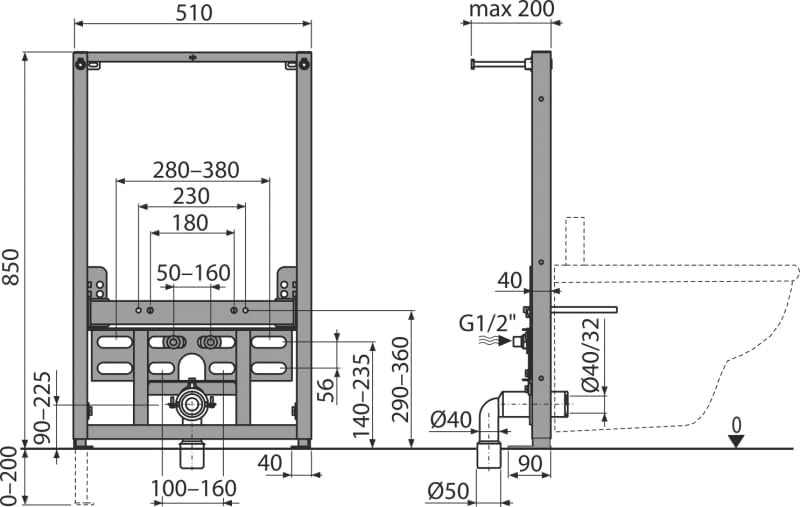 Vorwandelement Komfort für Bidet H:850 mm