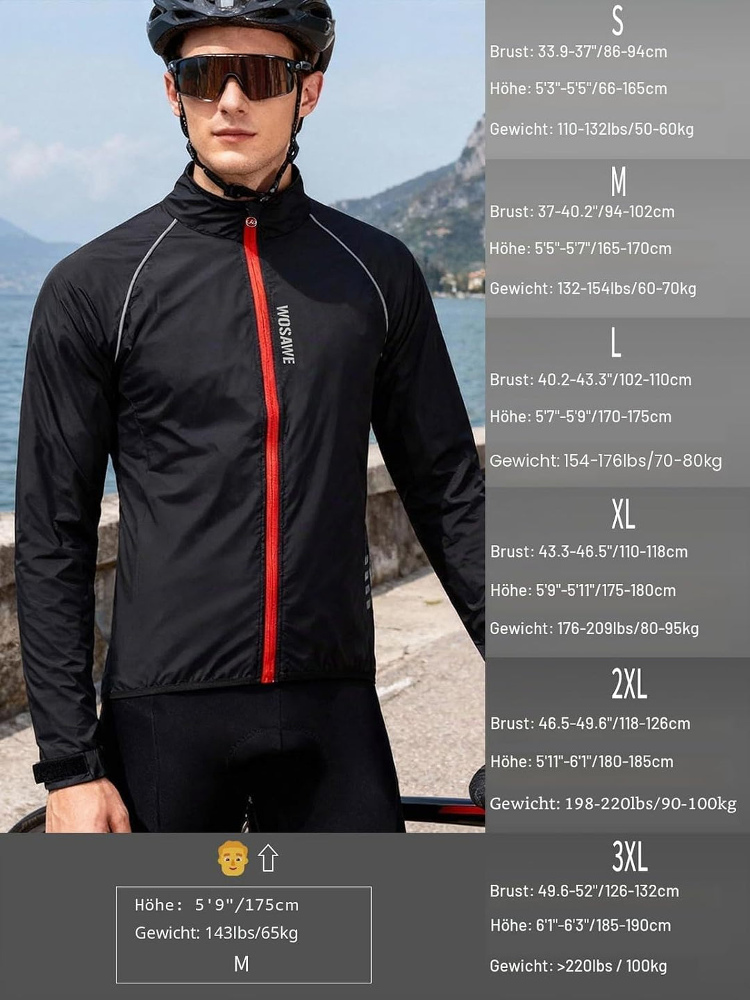 WOSAWE Herren-Fahrradjacke, Winddichte Radjacke Ultraleichte Sportbekleidung mit Reflektierendem Trä