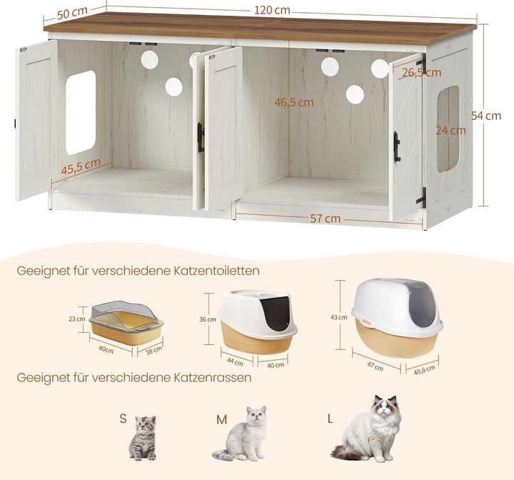 Hzuaneri Katzenschrank für 2 Katzen, Katzenklo Schrank, 120 x 50 x 54 cm, Katzentoilette Schrank Ver