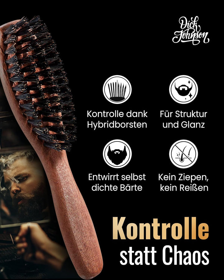 Dick Johnson Bartbürste Männer 15 cm– Wildschweinborsten mit Nylonstiften für Bartpflege &amp; Styling –