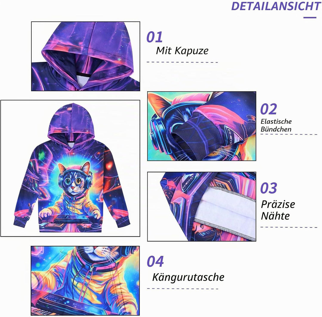 Fanient Pullover Jungen Mädchen 3D Print Fleece Hoodie Kinder Hooded Sweatshirt with Kangaroo Pocket
