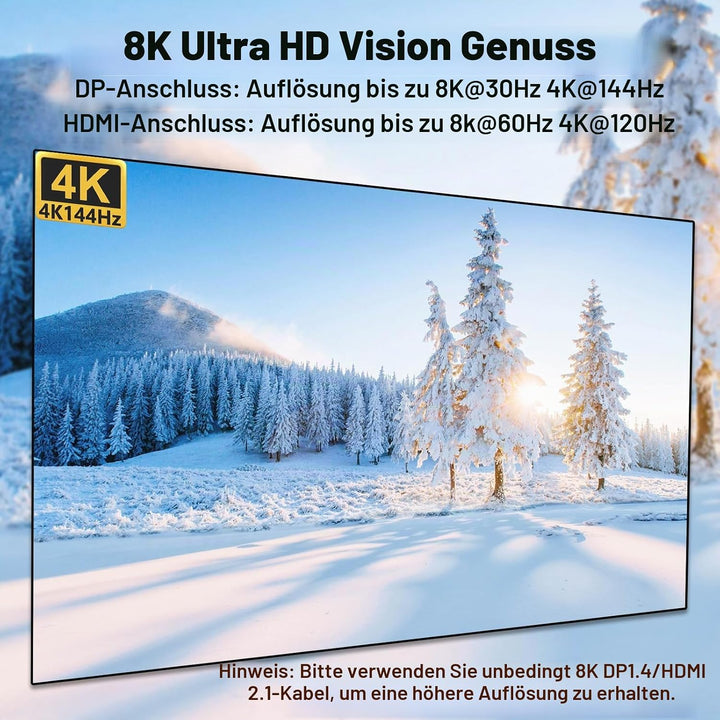 KVM Switch 3 Monitore 4 PC, Displayport HDMI USB 3.0 KVM-Umschalter für zwei Monitore, unterstützt 4