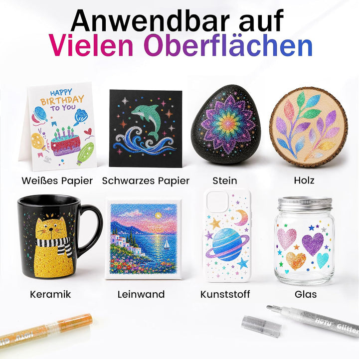 HOTU Glitzerstifte Set 12 Farben Glitzer Filzstifte Zeichenset 1-2mm, 12 Farben