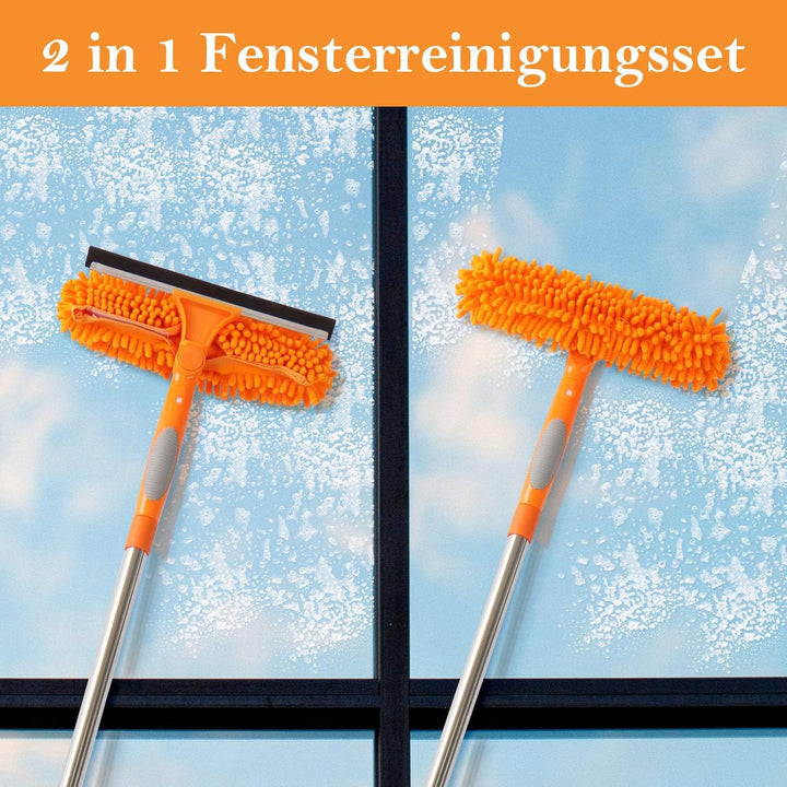 Terafeels 280cm Teleskop Fensterwischer Abzieher Set, 2 in 1 Teleskopstange Fensterreinigung ür Inne