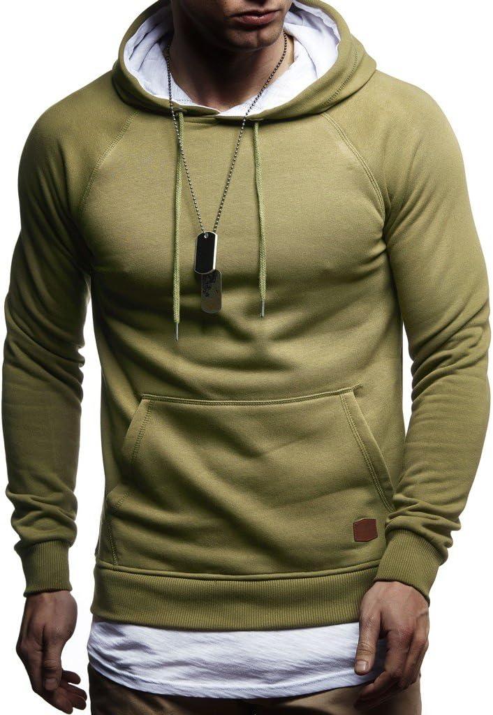 Leif Nelson Herren Pullover Hoodie Kapuzenpullover Longsleeve Basic Sweatshirt Sweater LN8153 S Khak