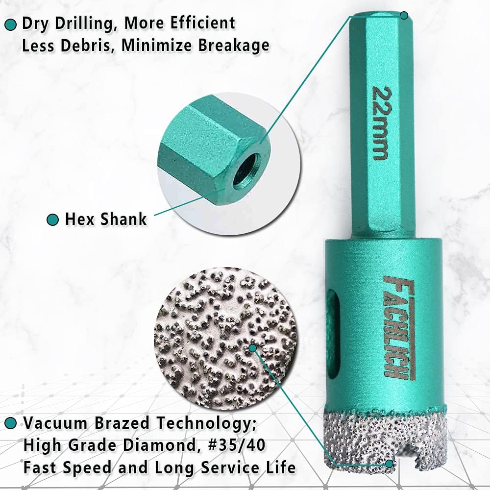FACHLICH Diamant Fliesenbohrer 22mm Diamantbohrer Lochsäge mit Sechskantschaft für Porzellan Fliese