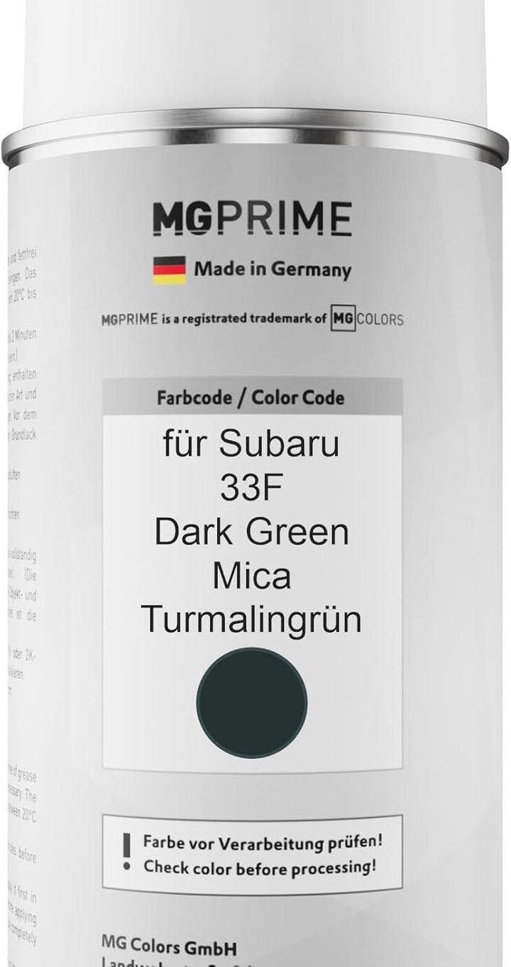 MG PRIME Autolack Sprühdosen Set für Subaru 33F Dark Green Mica/Turmalingrün Basislack Klarlack Spra