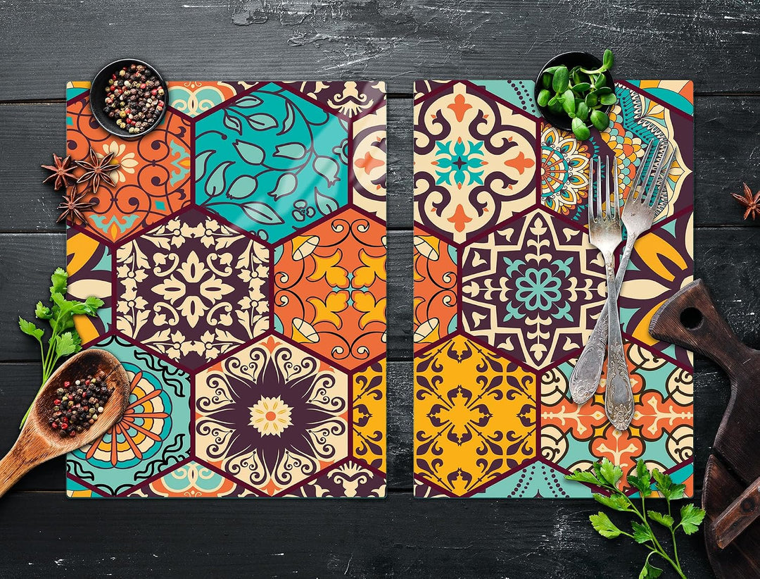 TMK ArtDeko Herdabdeckplatte 2 Teilig 35x52 + 40x52 cm - Spritzschutz Herdabdeckung – Herdschutz aus
