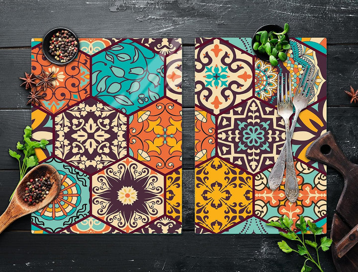 TMK ArtDeko Herdabdeckplatte 2 Teilig 35x52 + 40x52 cm - Spritzschutz Herdabdeckung – Herdschutz aus