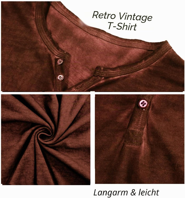 YawYews Henley Shirt Herren Langarm Langarmshirt Herren Longsleeve T Shirt Vintage Tshirt Baumwolle