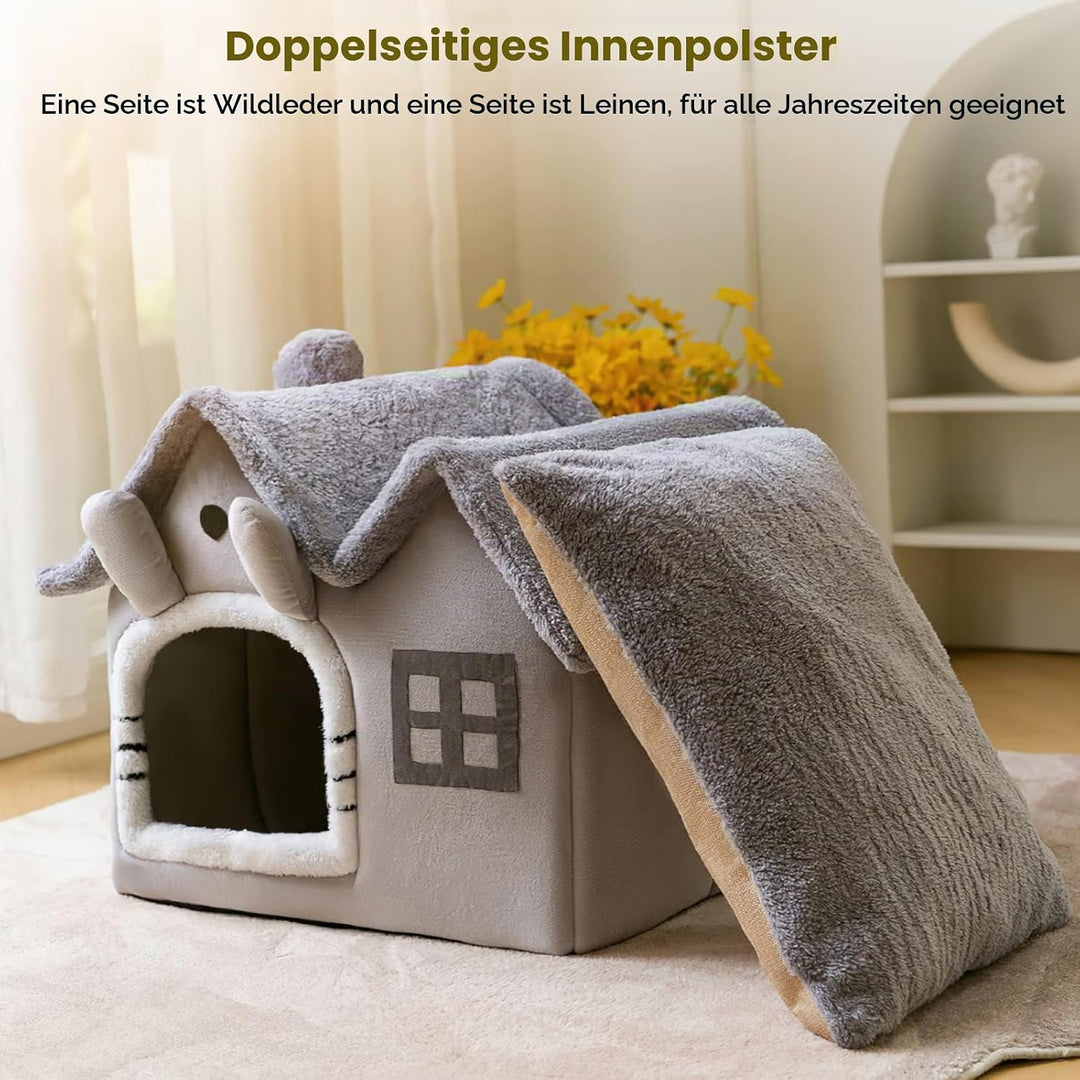 Galatée Katzenhöhlenbett, Warmes Und Gemütliches Plüsch-Katzen-Iglu, Waschbares Hundebett Mit Abnehm