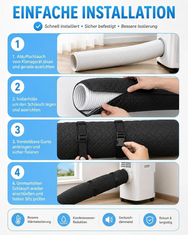 Abluftschlauch Isolierung &amp; abdeckung – für Klimagerät 150cm,Schwarz, Schwarz