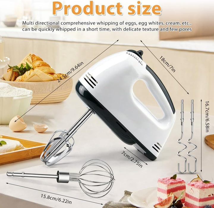 Elektrischer Handmixer Elektrisch, 5 Drehzahl Einstellbarer Küchenmixer Handrührgerät, 304 Edelstahl