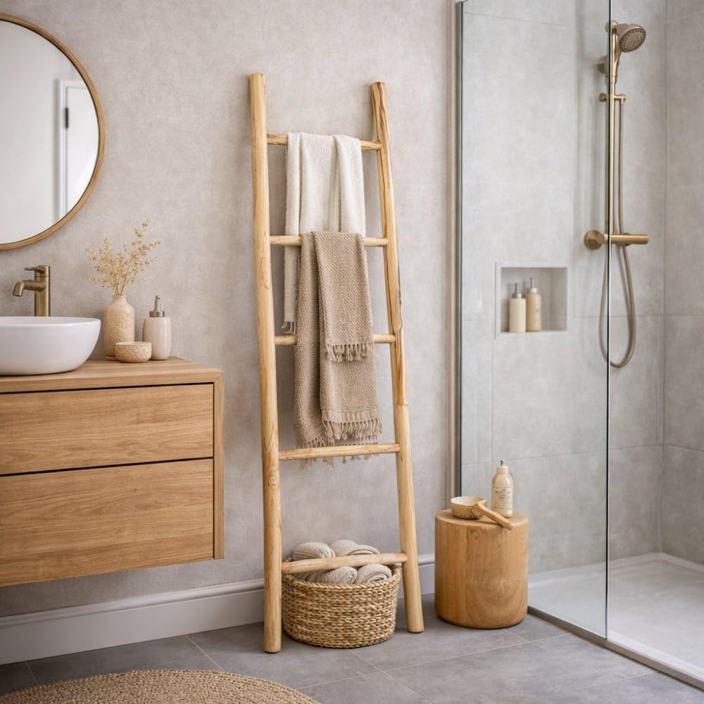 KEPALA Deko-Leiter 150 cm, Teak Handtuchhalter, Natural 150 cm Höhe, 150 cm Höhe