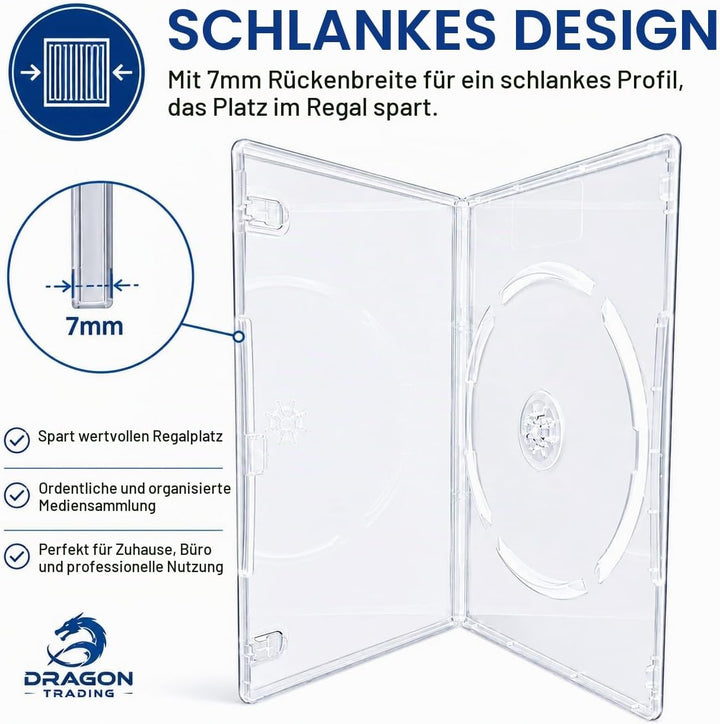 (50 Stück) Single SLIM 7 mm transparent DVD/CD/Blu RAY Hüllen