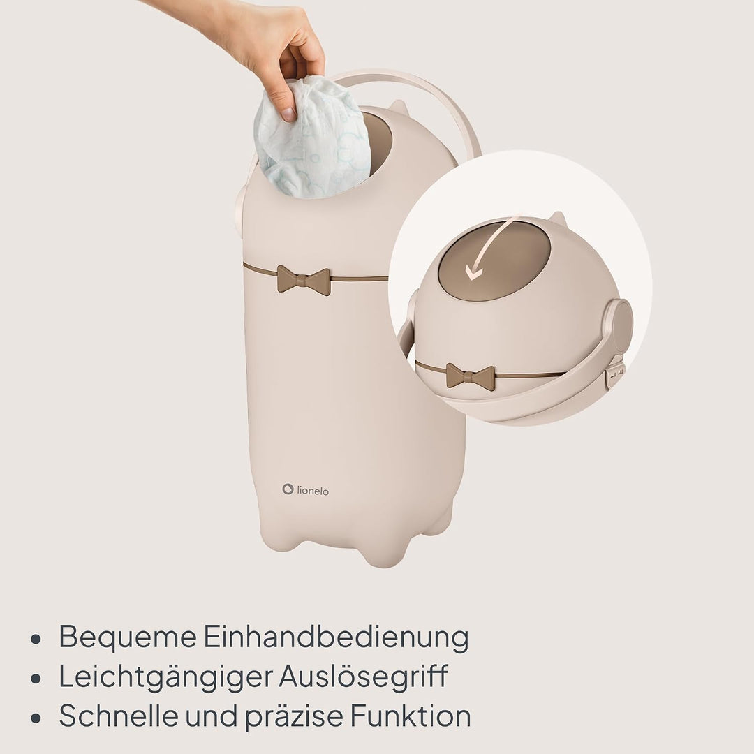 Lionelo Purebin – Windeleimer geruchsdicht, für universelle Beutel (ohne Kassette), Einhand-Bedienun