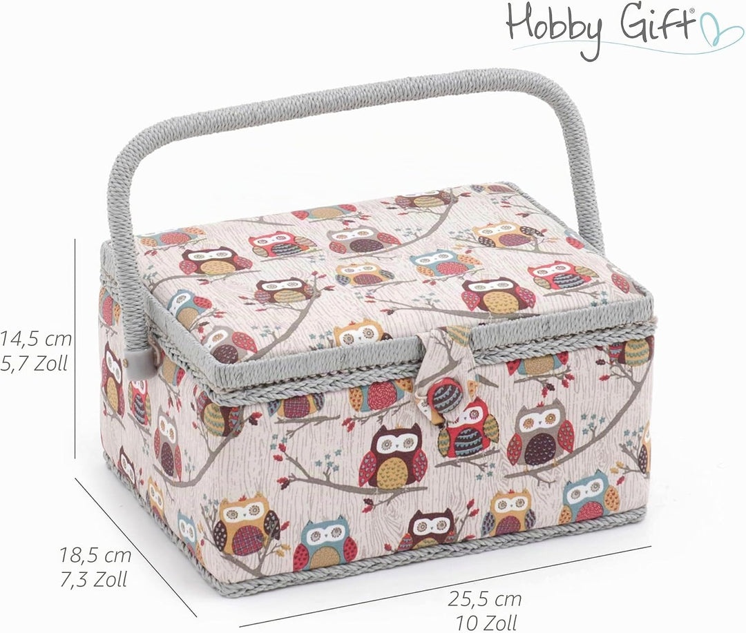 Hobby Gift Nähkästchen Mittel Set mit Griff - Nähkorb aus Baumwolle mit Fächern für Nähzubehör &amp; Wer