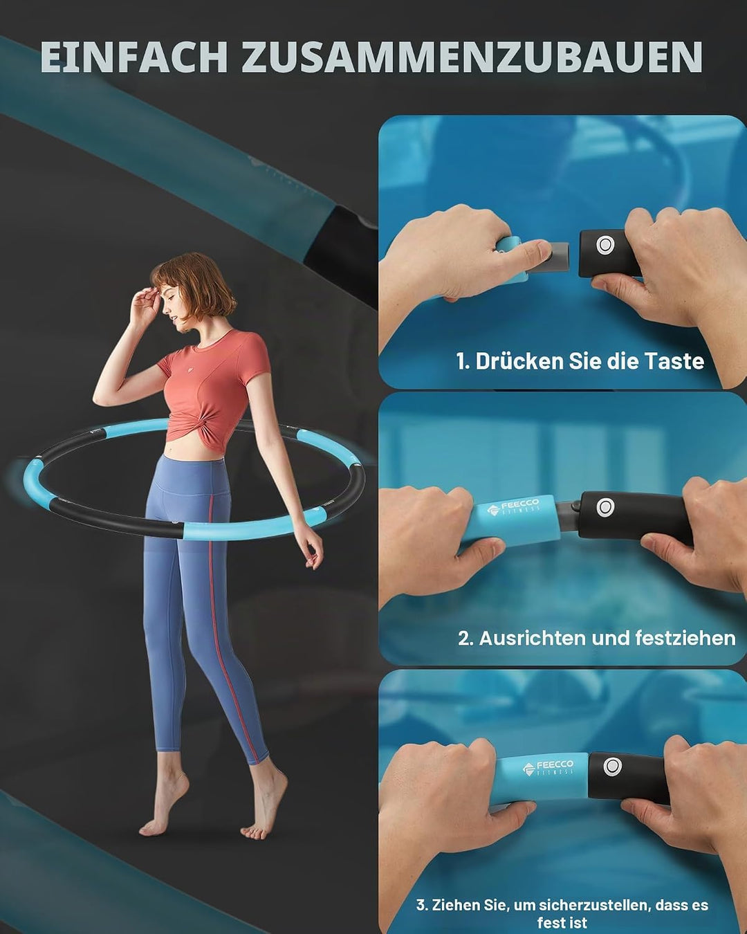 FEECCO Hula Hoop Reifen Erwachsene - hullahub Reifen zum Abnehmen Blau 2,3 kg, Blau 2,3 kg