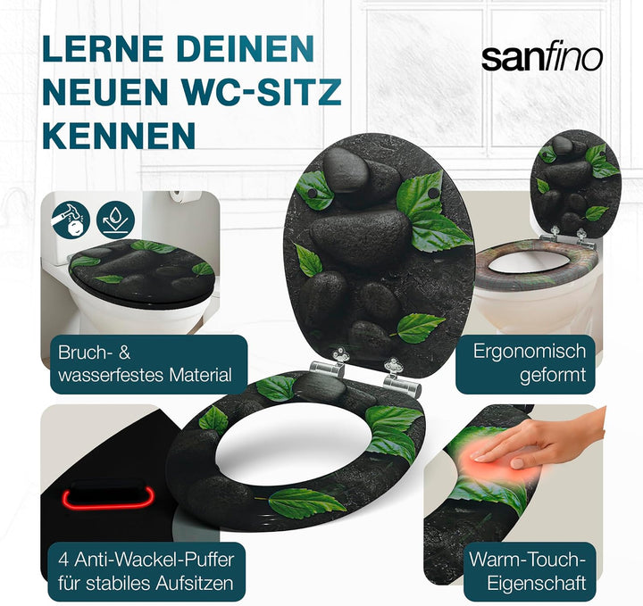 SANFINO® Premium WC Sitz mit Absenkautomatik – hochwertige Toilettendeckel aus Holz, viele bunte Mot
