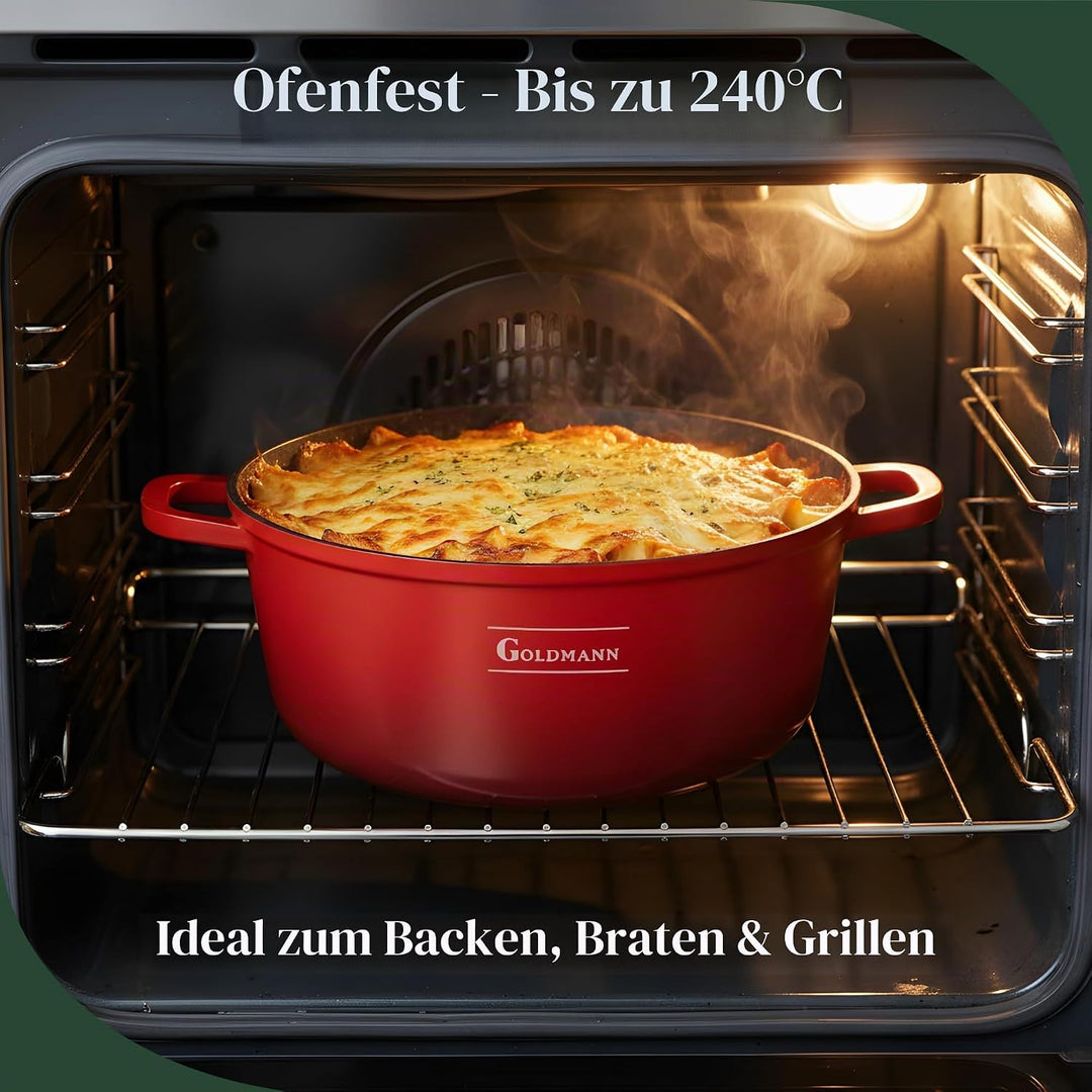 GOLDMANN Kochtopf 32 cm, 10 L, Antihaft, Induktion &amp; Deckel Rot 9.9 Liter, Rot 9.9 Liter