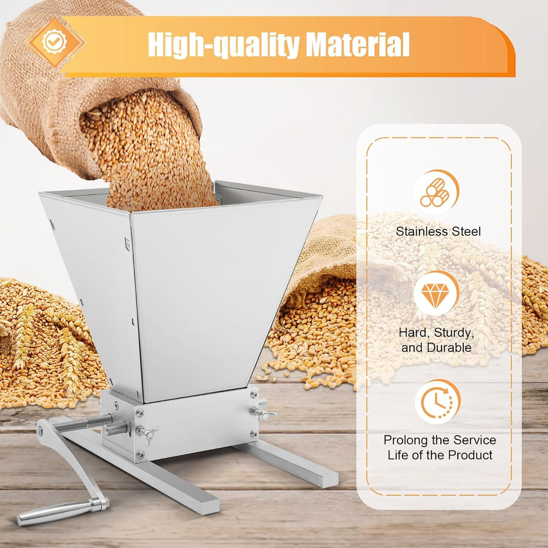 Manuelle Getreidemühle, 4L Malzmühle mit 2 Einstellbare Roller, Edelstahl Verstellbare Grainmühle mi