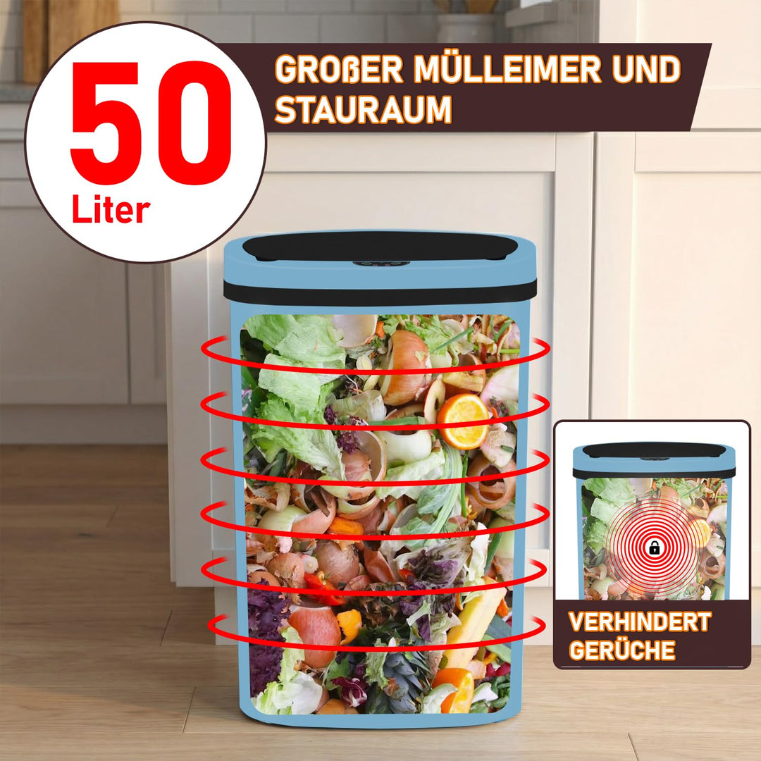 FDW Mülleimer mit Sensor &amp; Deckel, Kunststoff, 50 L Küchenmülleimer, Smart, Automatisch, Berührungsl