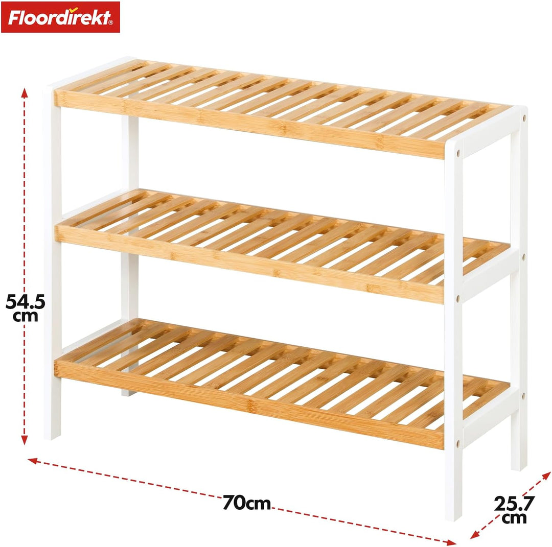 Floordirekt Schuhregal aus Bambus, schmales und platzsparendes Schuhregal, Schuhorganizer mit 3 Abla