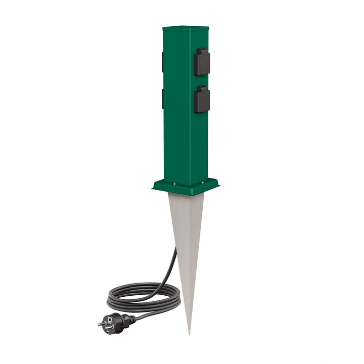 ledscom.de Garten-Steckdosen-Säule Polly mit Erdspiess und 2m Kabel für aussen, IP44, 4-Fach, grün,