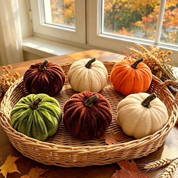 Herbst Dekorative Stoff Kürbis Set 6 Stück Weiche Plüsch Kürbisse für Herbstdeko, Thanksgiving, Hall