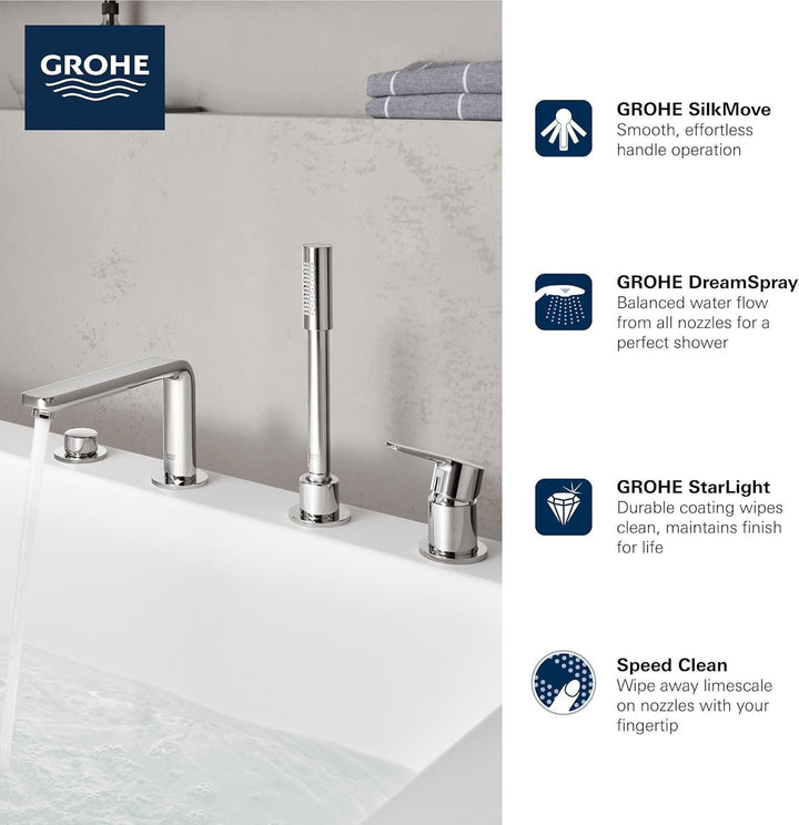 GROHE Lineare - 4-Loch-Einhand-Wannenkombination (Umstellung Wanne/Brause, mit Temperaturbegrenzer,