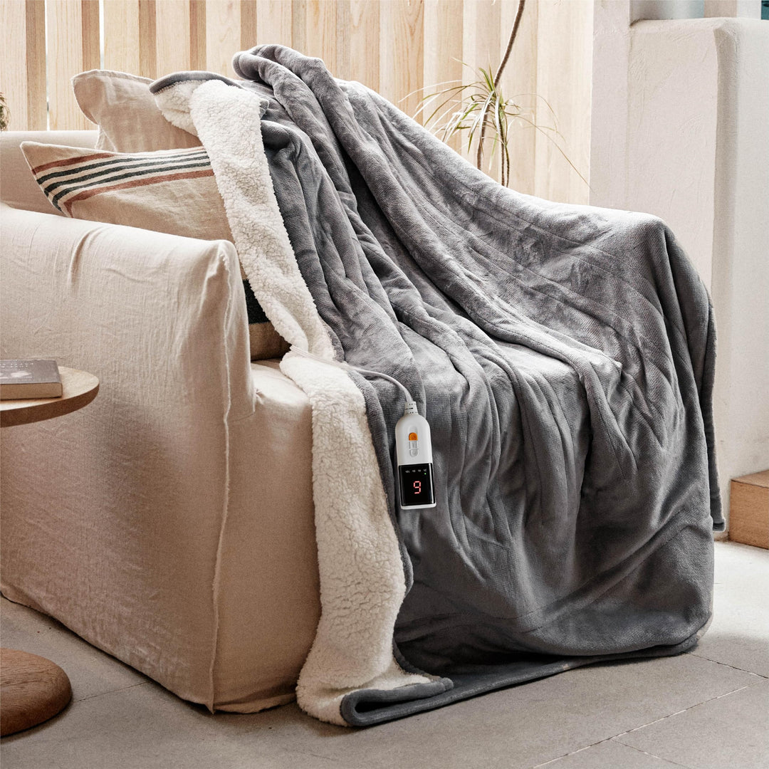 GOTCOZY Heizdecke 130x160 cm - Weicher seidiger Plüsch Wärmedecke Heizdecke 9 Heizstufen und 10 Stun