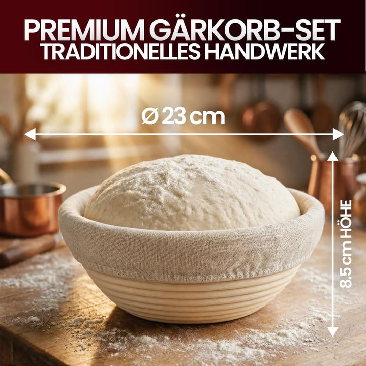 GUSSKÖNIG Gärkörbchen Rund 23 cm aus Rattan – Gärkorb Brot für Sauerteig, Brot Backen Zubehör, Brot
