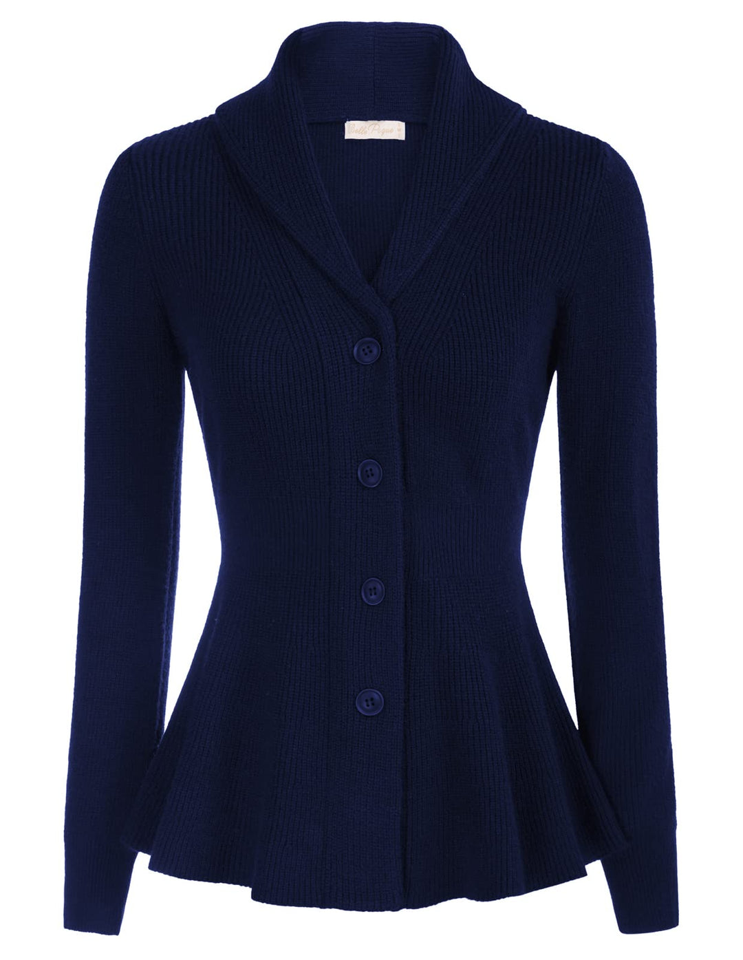 Belle Poque Damen Strickjacke Langarm Reverskragen Cardigan mit Rüschensaum Casual Strickmantel S Ma